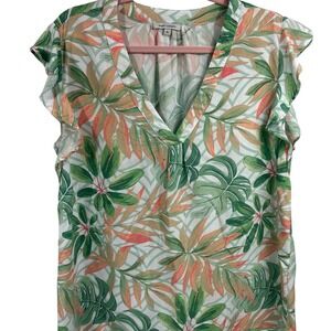 Anne Carson Tropical Leaf Print Blouse XL 100% Rayon lightweight breathable